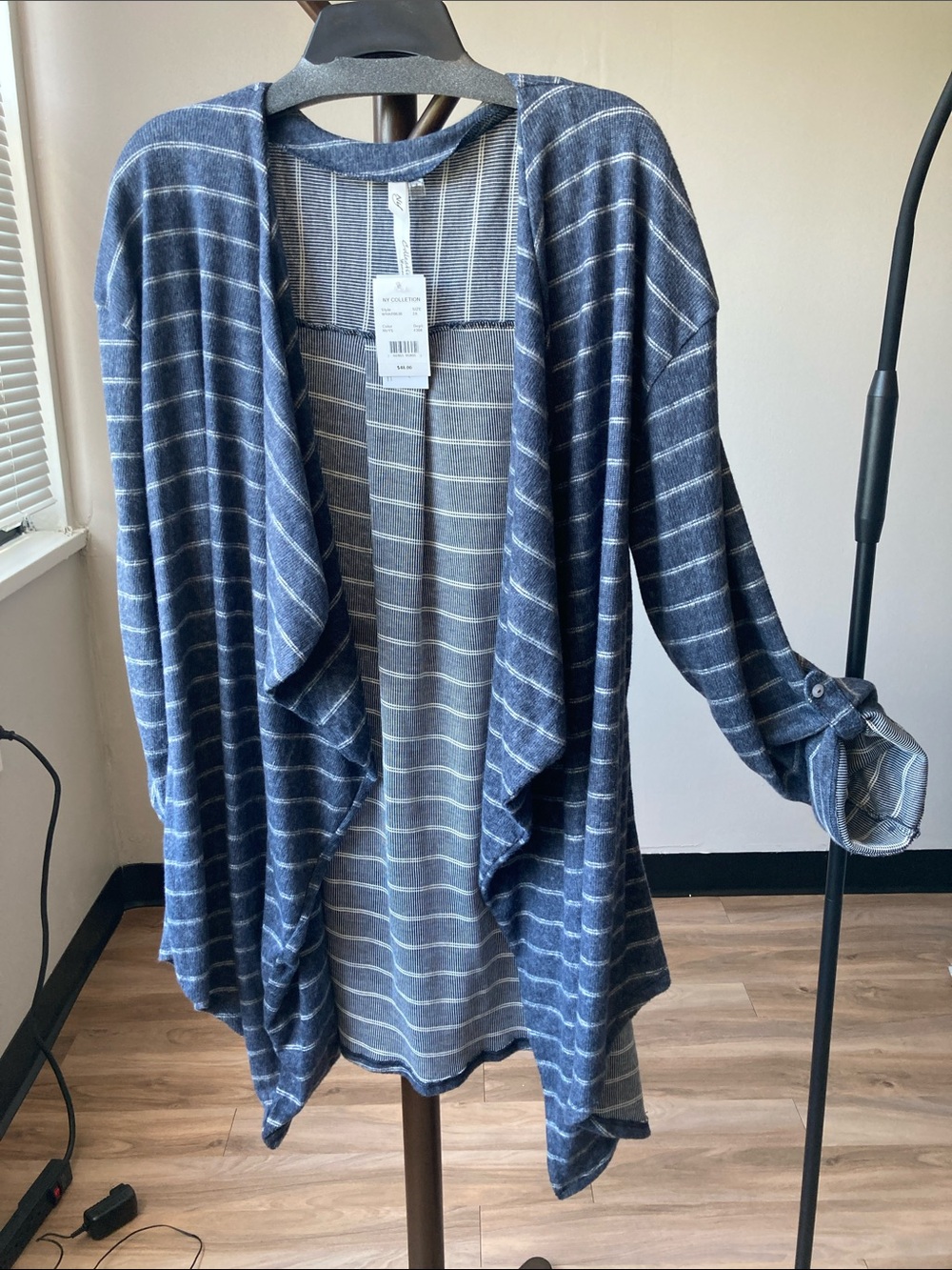 NY Collection stripes print open front top boho casual business casual 2X - Picture 15 of 17